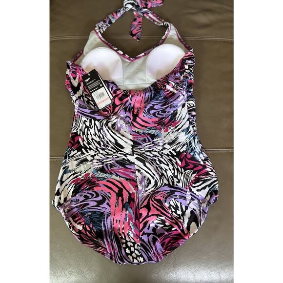 Speedo Women's 10 Swimsuit One Piece Moderate Cut Festival Fuchsia Animal Swirl - Picture 6 of 14